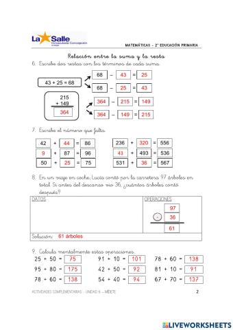 Ficha 2-Relación Suma-Resta-Unidad6-MA2ep