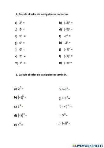 Potencias. Exponente par, impar o cero (1)