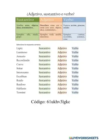 Sustantivo, adjetivo o verbo