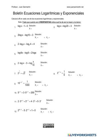 Ecuaciones Logarítmicas y Exponenciales