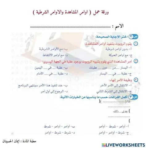 ورقة عمل التدريب الخامس روبومايند