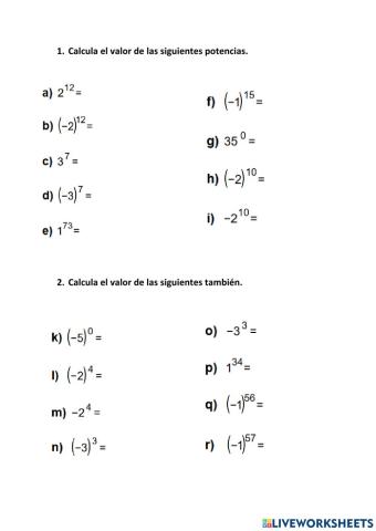 Potencias. Exponente par, impar o cero (2)