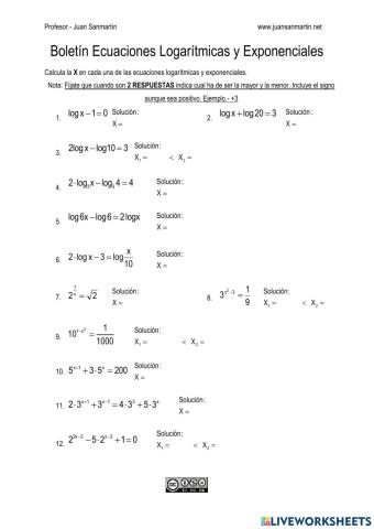Ecuaciones Logarítmicas y Exponenciales
