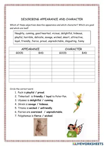 describing appearance and character