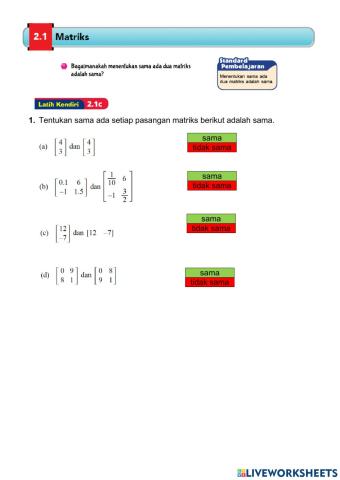 Bagaimanakah menentukan sama ada dua matriks adalah sama?
