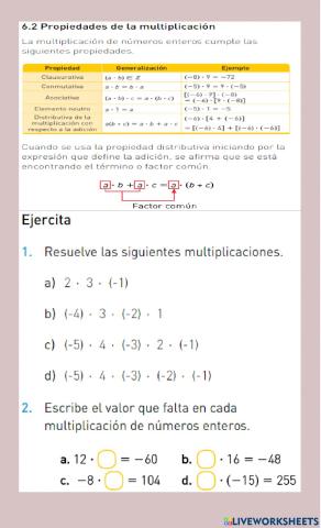 Multiplicación de números Enteros