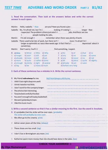 TEST - Adverbs and Word Order Part 2 B1-B2