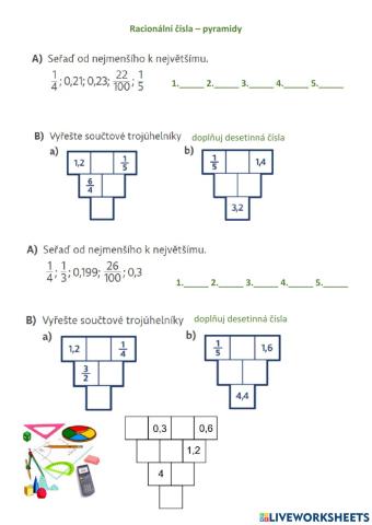 Racionální čísla na ose, sčítání a odčítání, pyramidy