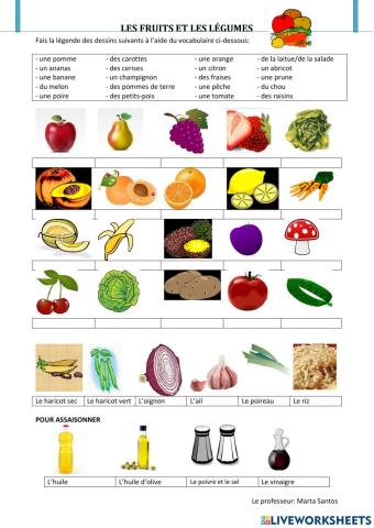 Aliments: fruits et légumes