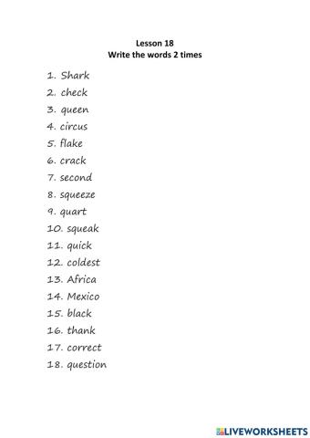 Spelling lesson 18