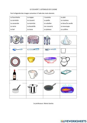 Alimentation: le couvert et des ustensiles de cuisine