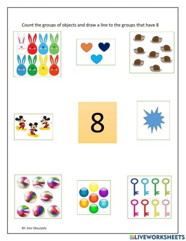 Match the number 8 with same number quantity