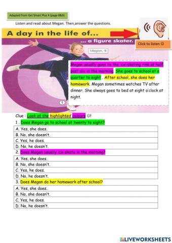 MODULE 1 YEAR 4 (Page 8&9) A day in the life of...