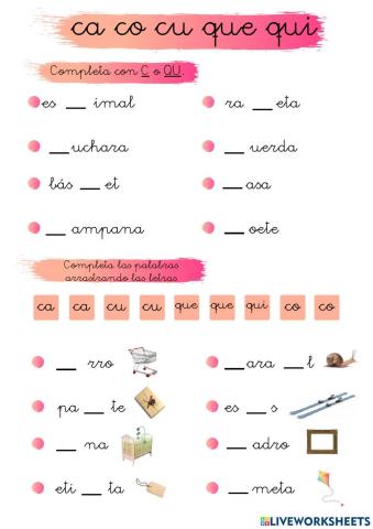 Ca, co, cu, que, qui - ga, go, gu, gue, gui