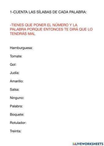 Contar las sílabas de palabras