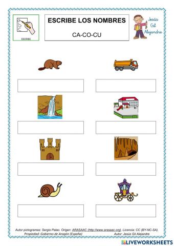 Escribe palabras con CA CO CU COMPLICADAS