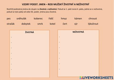 Životnost podst. jmen - procvičování