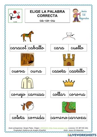 Elige la palabra correcta CON ca co cu minúsculas