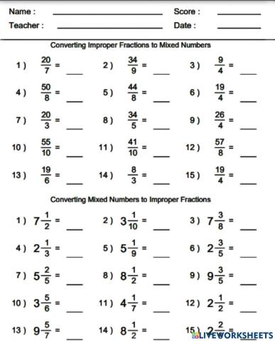 Convert mixed number -improper fractions