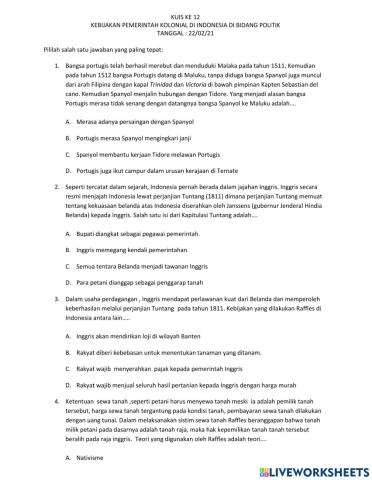 Kebijakan Pemerintah Kolonial Bidang Politik