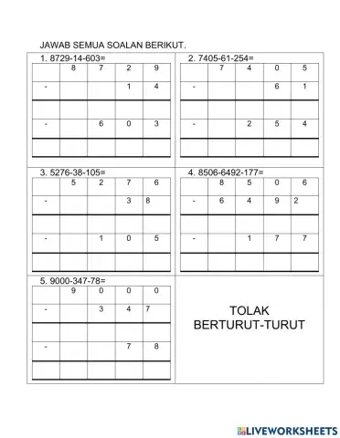 Tolak berturut dan tambah & tolak
