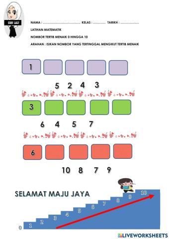 Latihan nombor tertib menaik 0 hingga 10