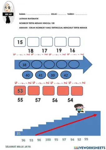 Latihan nombor tertib menaik hingga 100