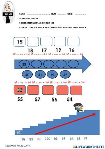 Latihan nombor tertib menaik hingga 100