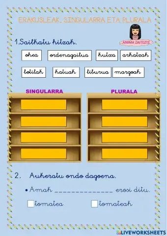 Erakusleak, singularra eta plurala