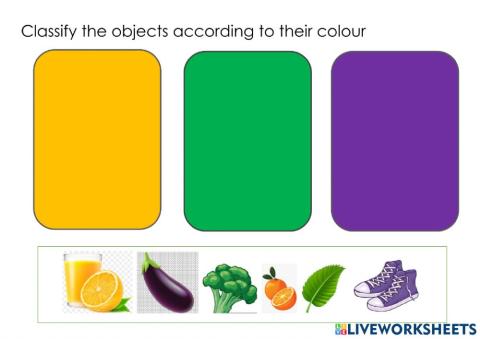 Classify objects according to orange, purple or green