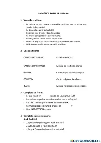 Música popular urbana: Jazz Rock y Pop