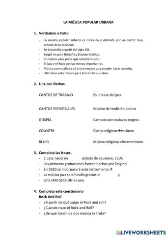 Música popular urbana: Jazz Rock y Pop