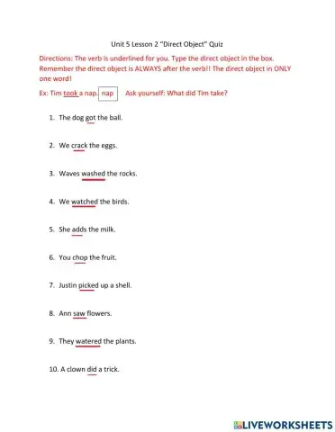 Direct object quiz Lesson 2