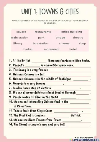 ACTIVITY PAGE 12 & 13 (Unit 1 Towns & CIties)