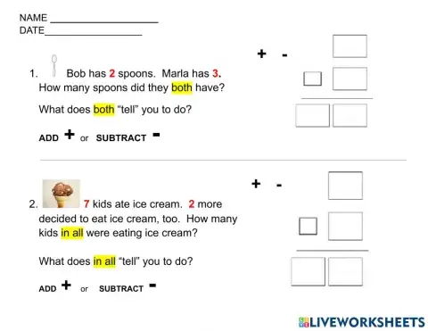 Addition Word Problems 3 Simple (under 10)