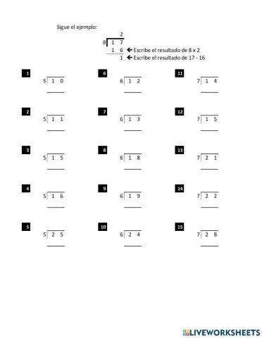 Divisiones 2 dig entre 1 dig