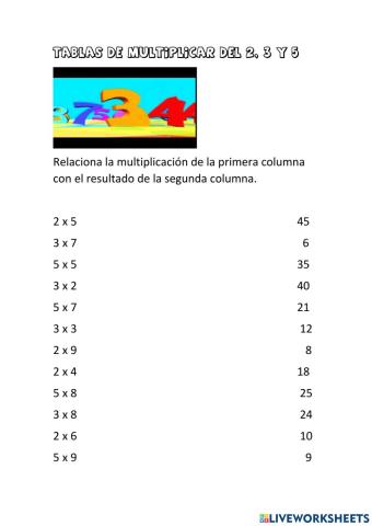 Multiplicaciones del 2, 5, 3