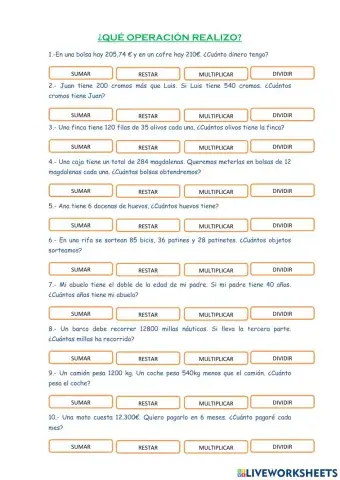 Operaciones de los problemas