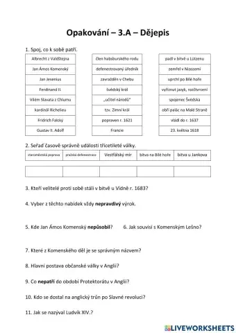 Dějepis - 3.A - Třicetiletá a období po ní