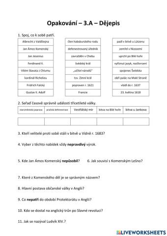 Dějepis - 3.A - Třicetiletá a období po ní