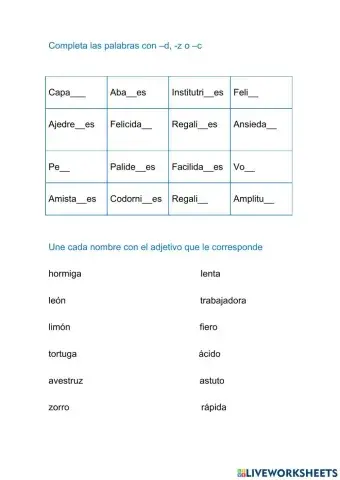Palabras terminadas en -d y en -z