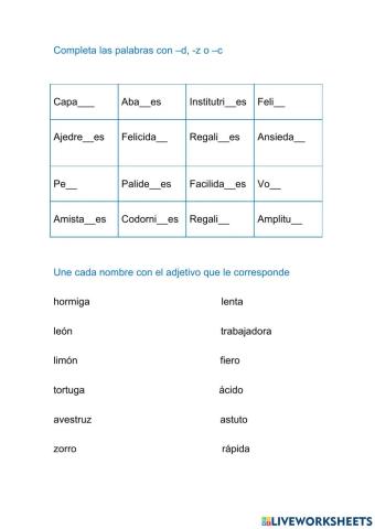 Palabras terminadas en -d y en -z