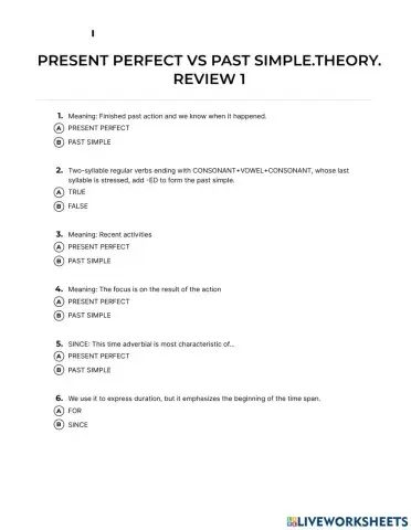 Present perfect vs past simple. Theory. Review 1