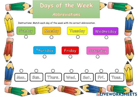 Days of the Week Abbreviation
