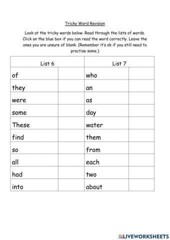 Tricky word Assessment 6 and 7