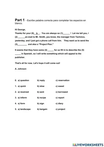 Reading comprehension  task