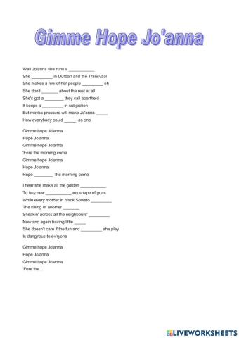 An Apartheid Song - Gimme Hope Jo'anna