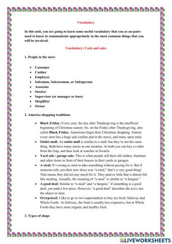 Vocabulary- Cash and Sales