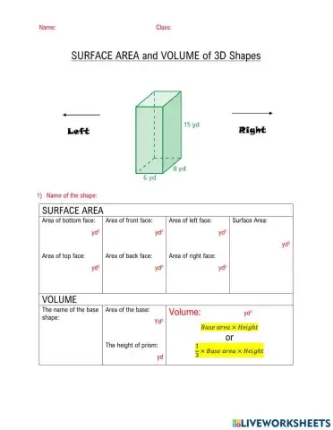 Volume and Surface Area of 3D Shapes