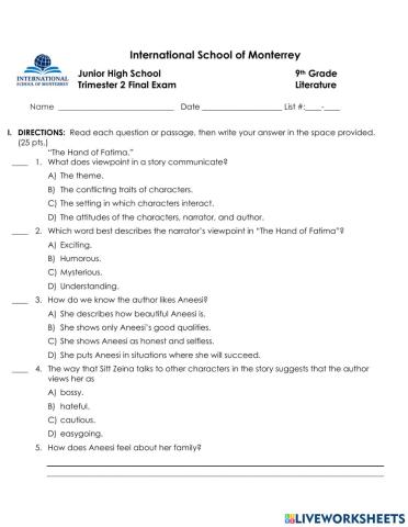 9-t2 literature exam ANSWERED